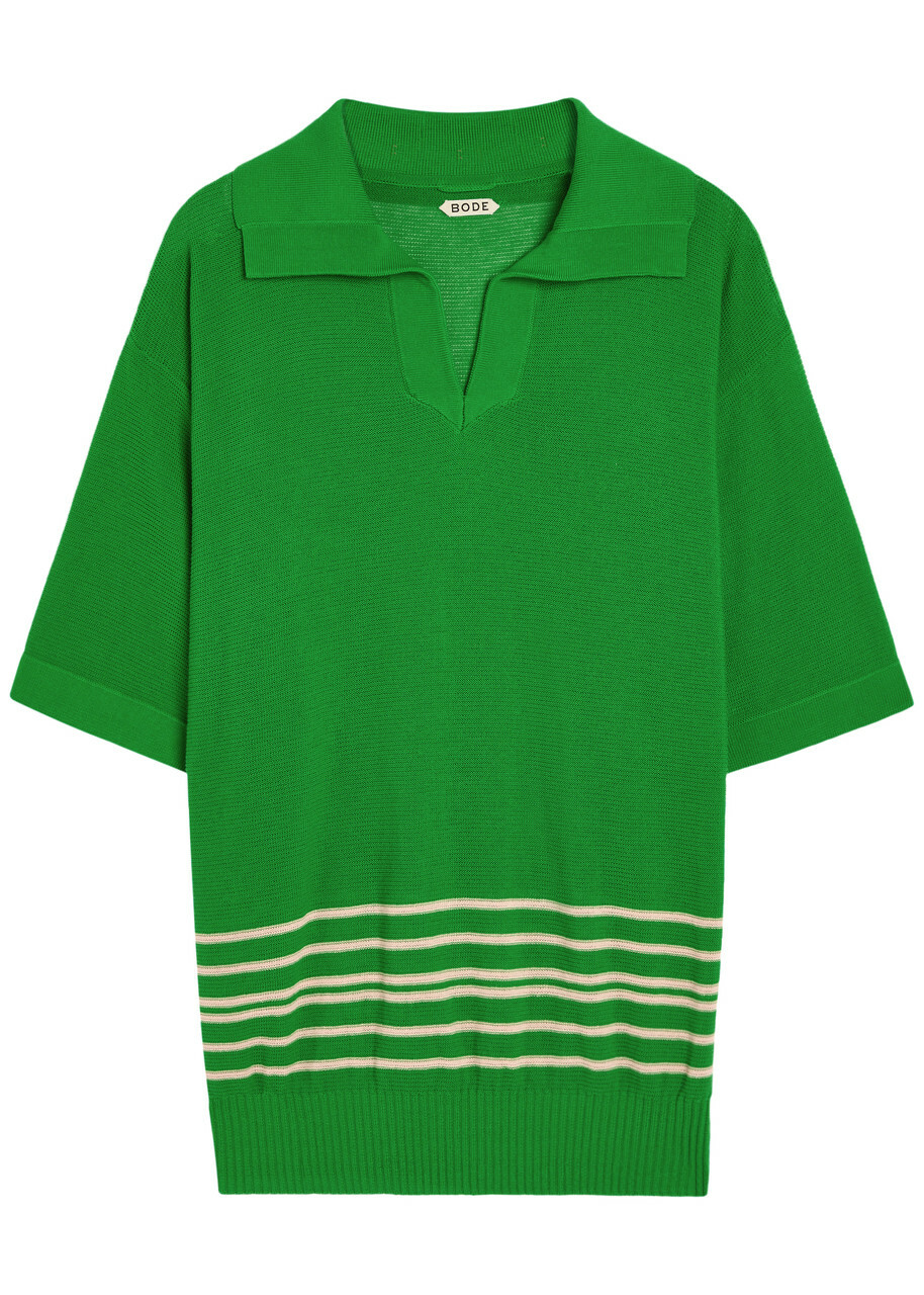 Bode Bentgrass Logo-embroidered Cotton-knit Polo Shirt Green