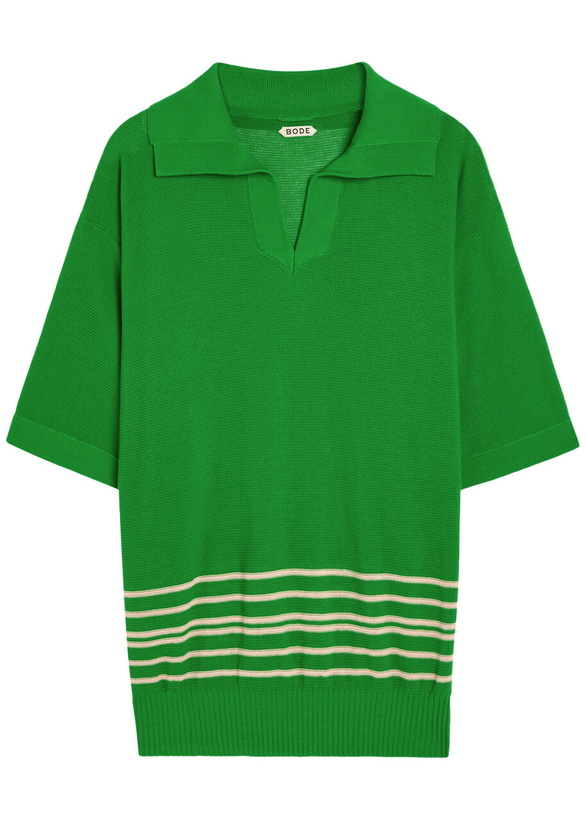Photo: Bode Bentgrass Logo-embroidered Cotton-knit Polo Shirt Green