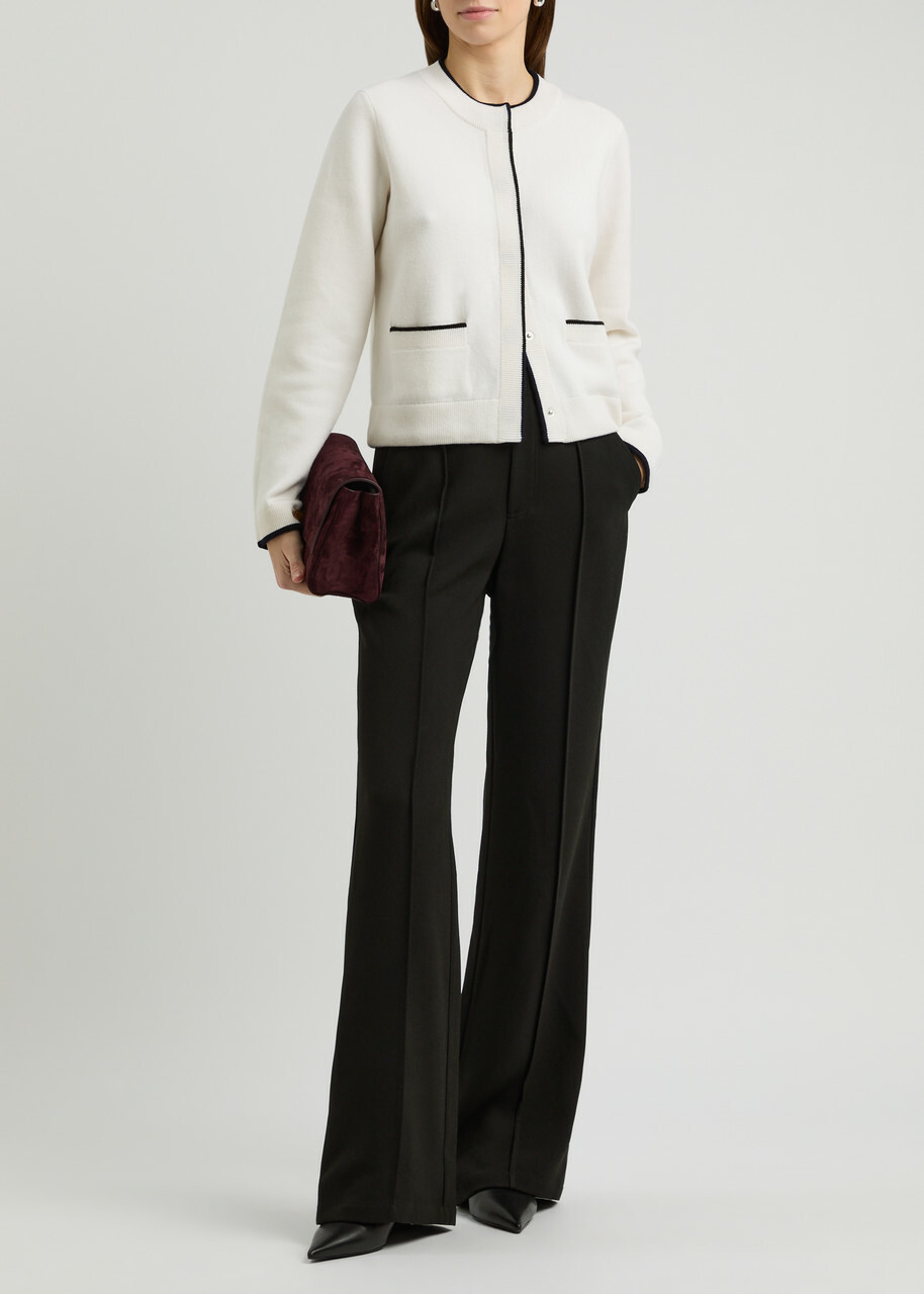 Vince Contrast-trim Wool-blend Cardigan Cream