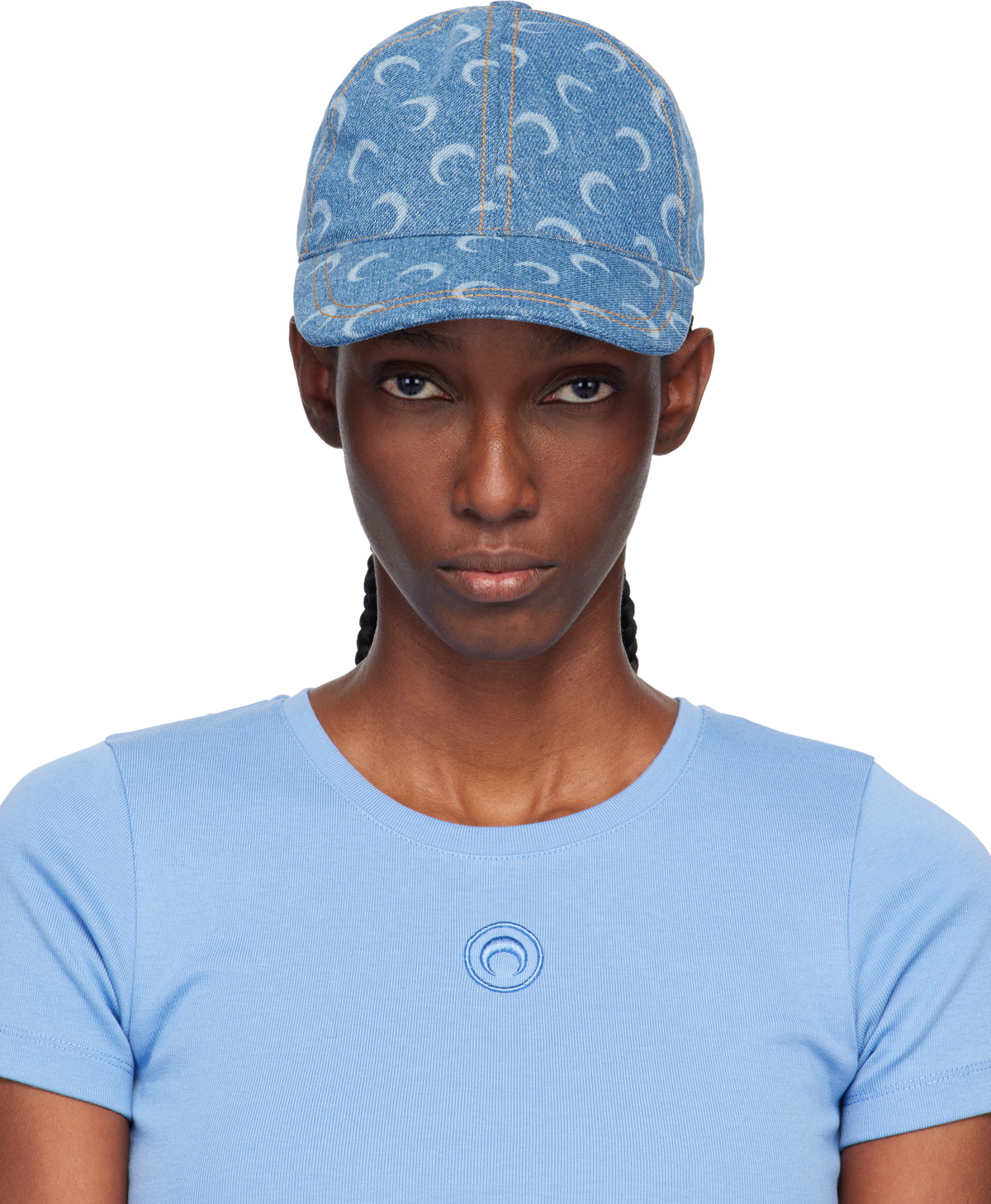 Marine Serre Blue Moon Laser Denim Baseball Cap