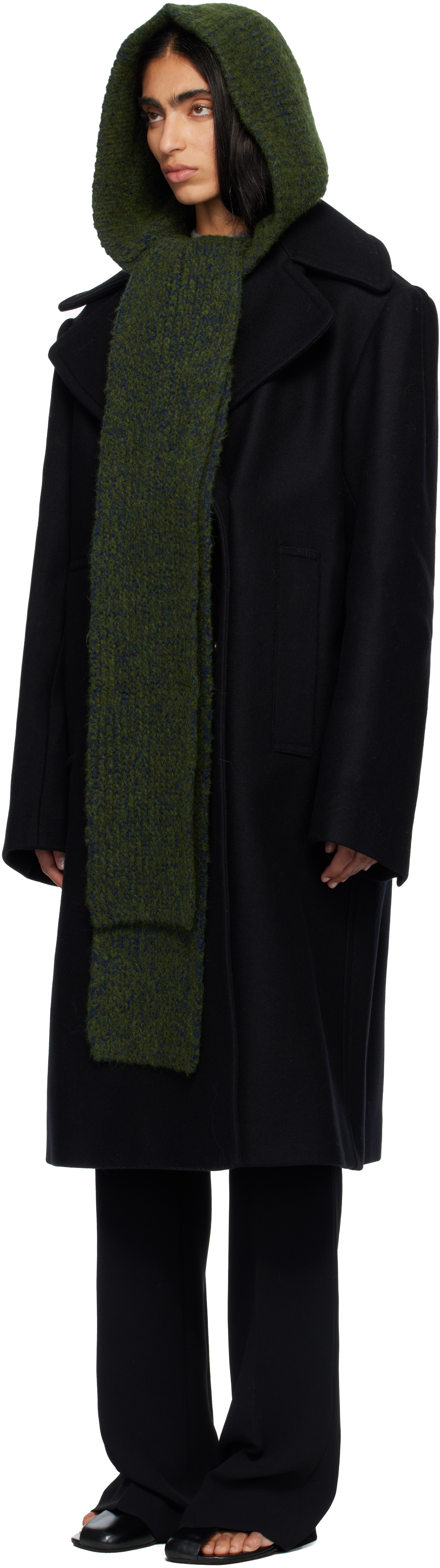 Dries Van Noten Green Hooded Wool Scarf
