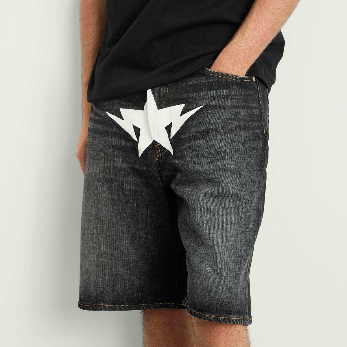 A Bathing Ape Men's Twin Sta Relaxed Fit Denim Shorts in Black