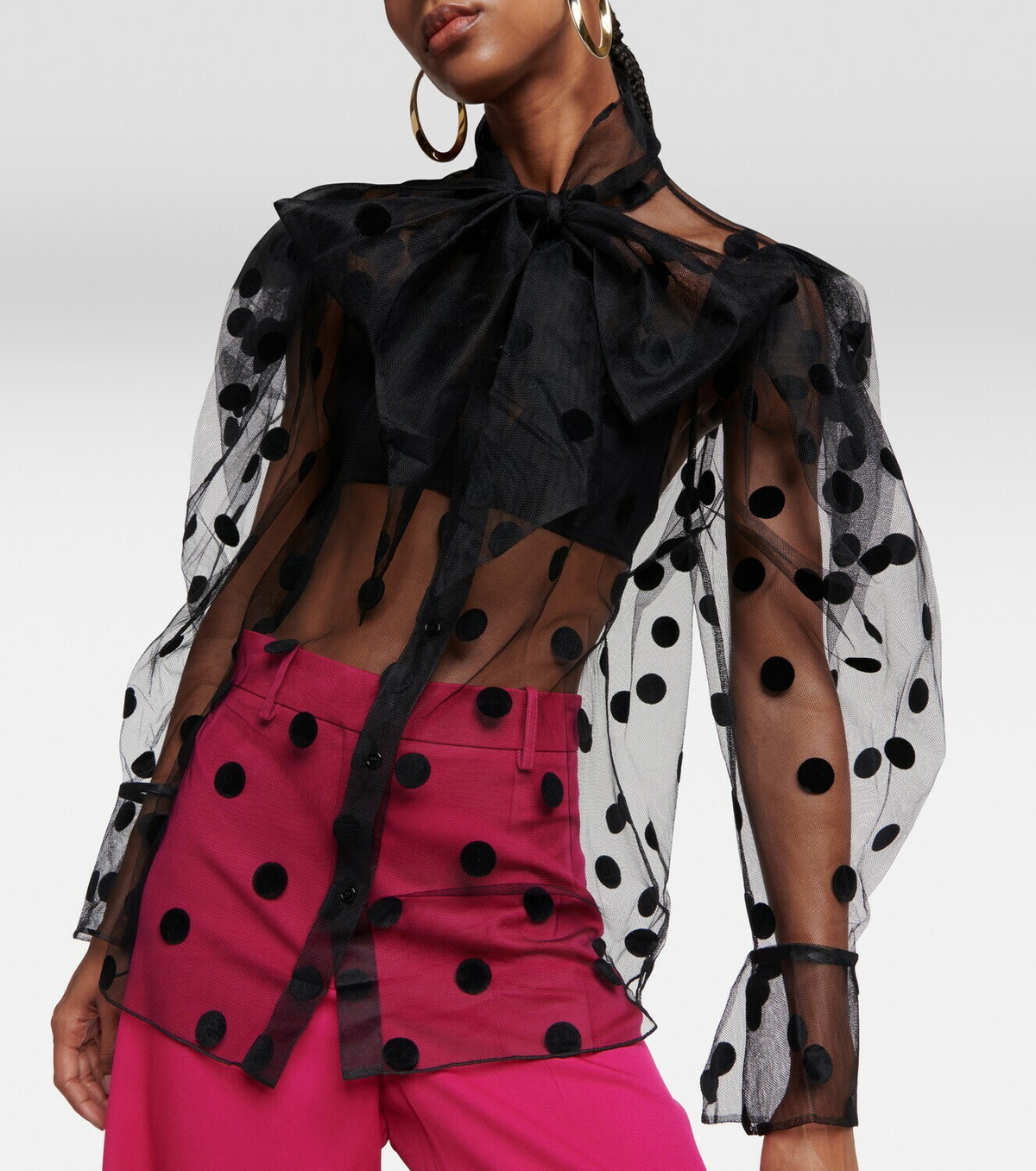 NINA RICCI ニナリッチ Tシャツ Polka dot tulle& jersey 945649 Polka dot tulle and jersey T-shirt in black - Nina Ricci