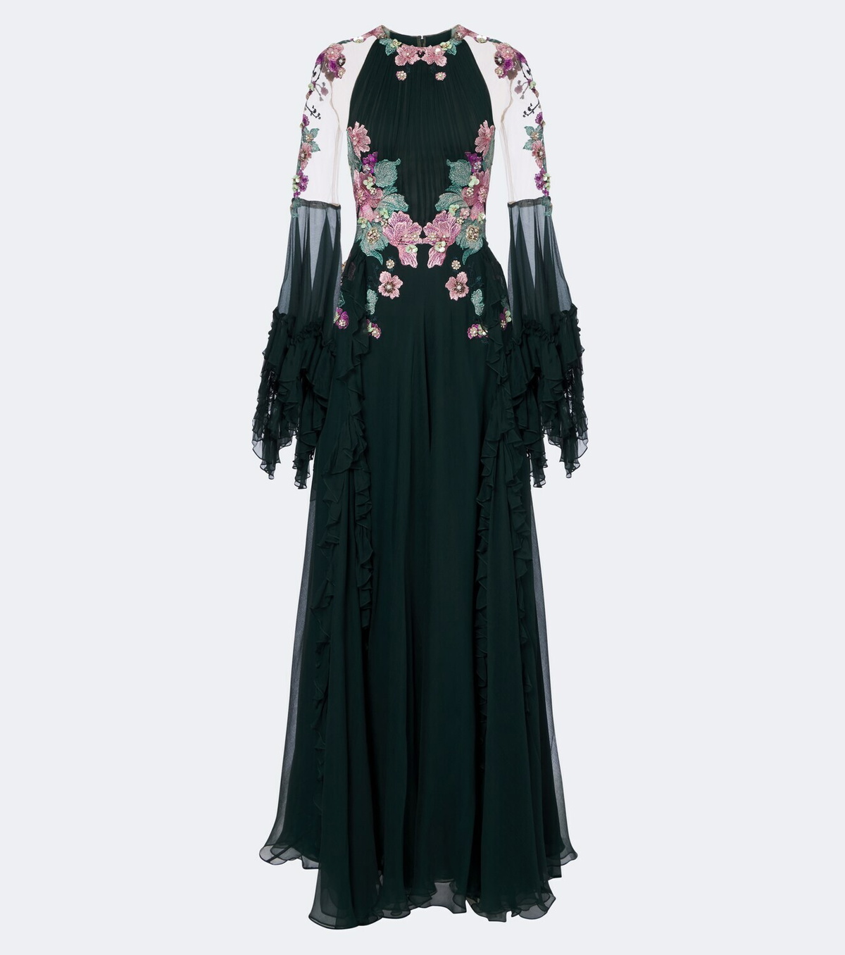 Costarellos Embellished floral-appliqué silk gown