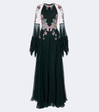 Costarellos Embellished floral-appliqué silk gown