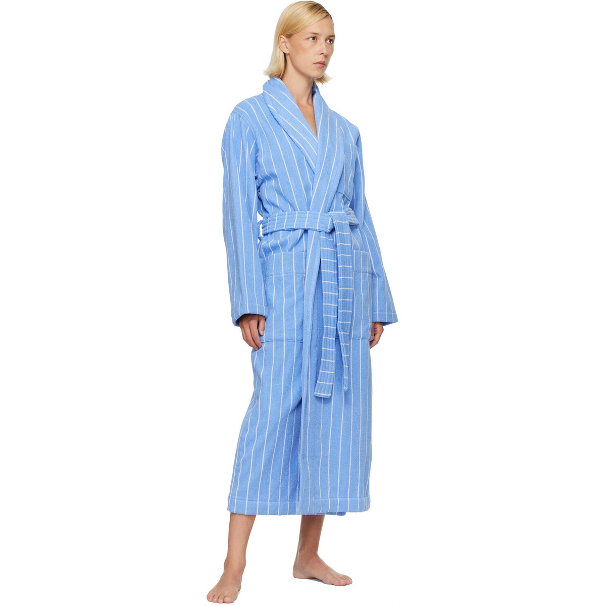 Tekla Blue & White Terry Classic Bathrobe