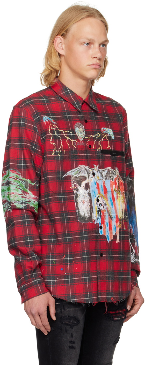 関送込【AMIRI (アミリ)】X WES LANG BLOOD '38 チェックシャツ AMIRI Red Wes Lang Edition Blood '38 Plaid Shirt Amiri