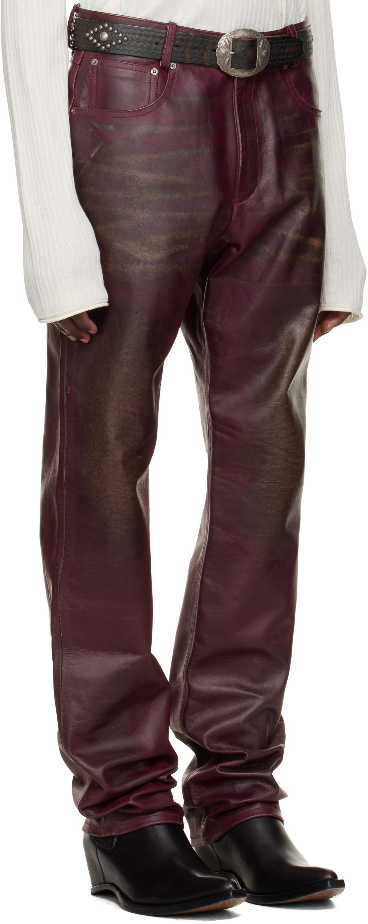 424 Burugndy Fivepocket Leather Pants