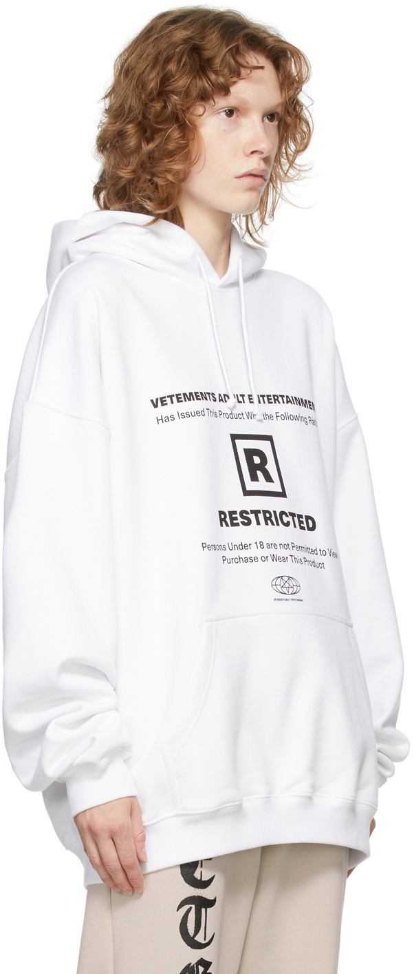 VETEMENTS White 'Restricted' Logo Hoodie Vetements