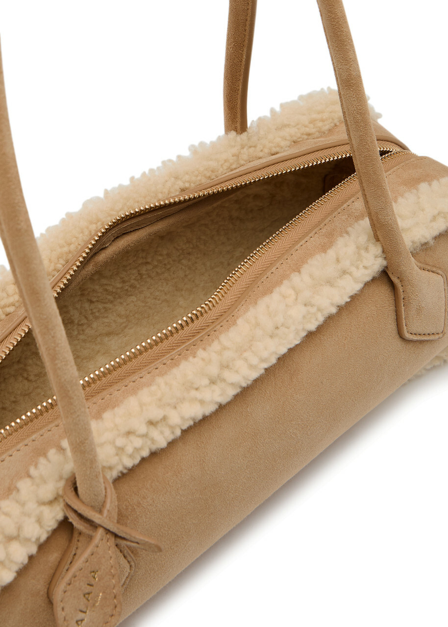 Alaïa Le Teckle Medium Shearling-trimmed Suede Shoulder bag - Camel - One Size
