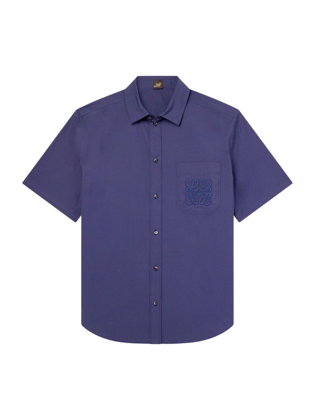 Photo: LOEWE - Paula's Ibiza Logo-Embroidered Cotton-Blend Shirt - Blue