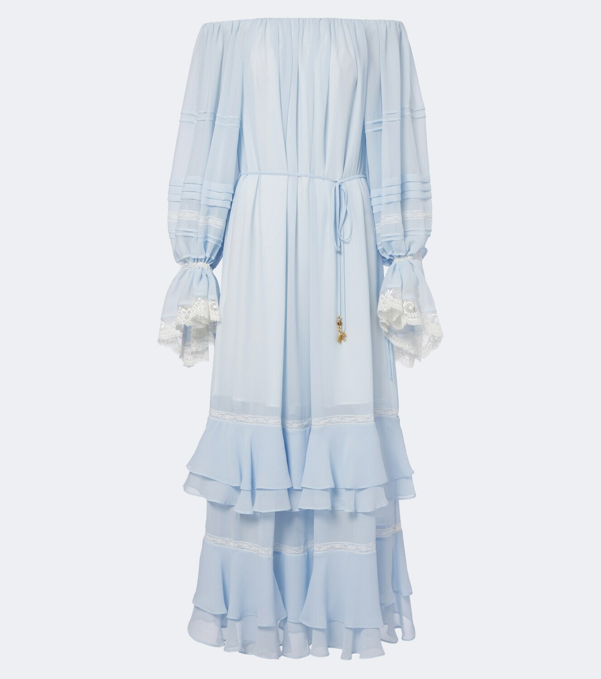 Xu Zhi Ruffled off-shoulder lace-trimmed maxi dress