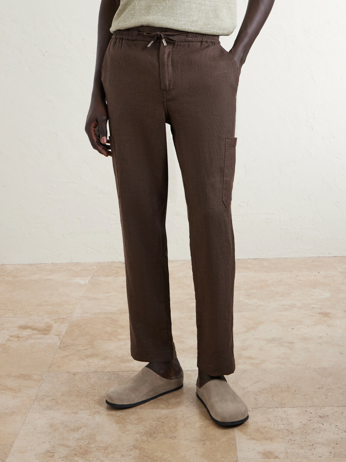 Mr P. - James Tapered Linen Drawstring Cargo Trousers - Brown