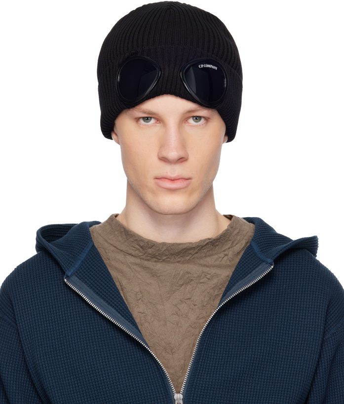 Photo: C.P. Company Black Cotton Goggle Beanie