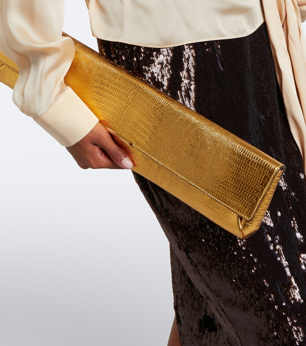 Balmain Croc-effect metallic leather clutch