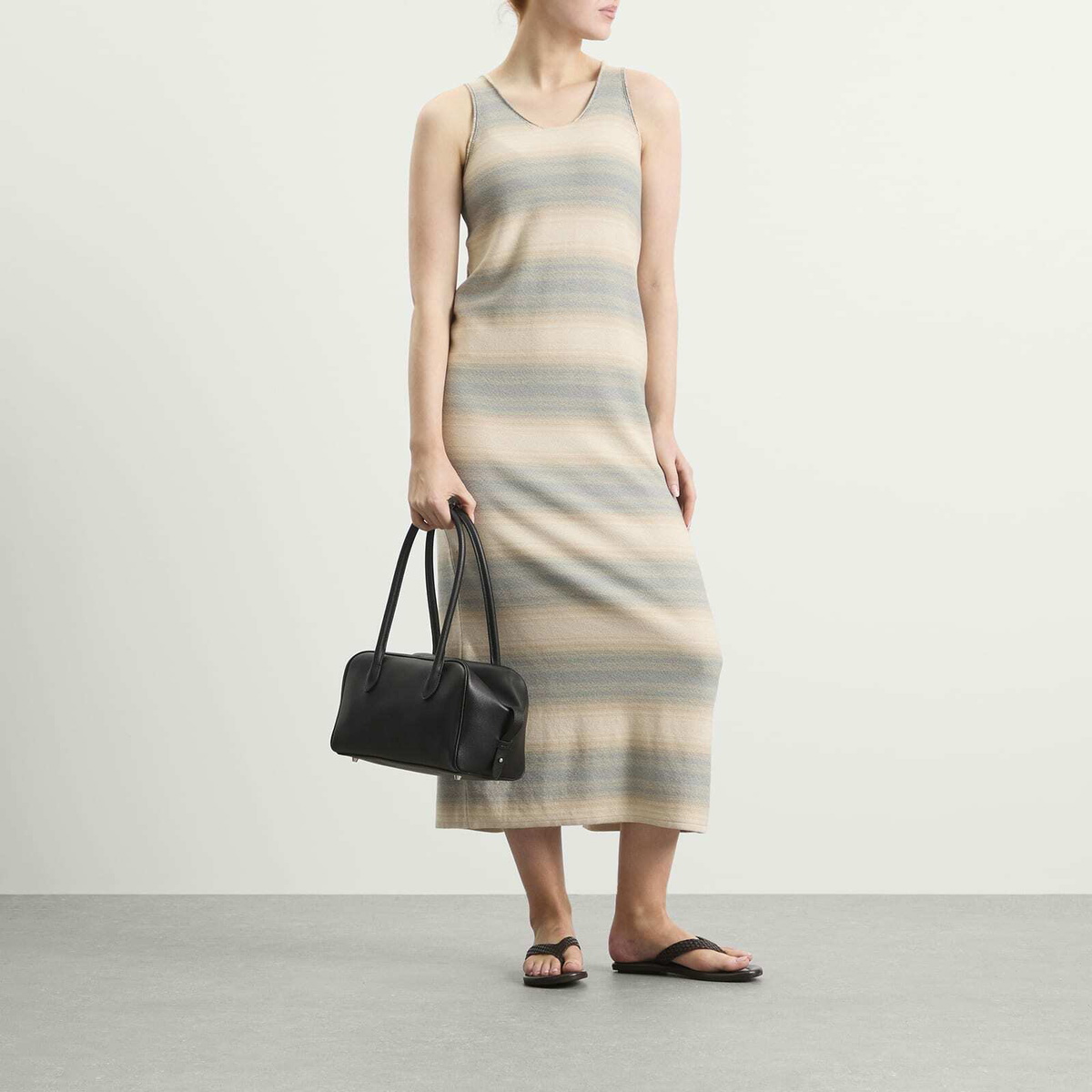 Auralee Women's Gradient Stripe Knit Dress in Blue/Beige Stripe