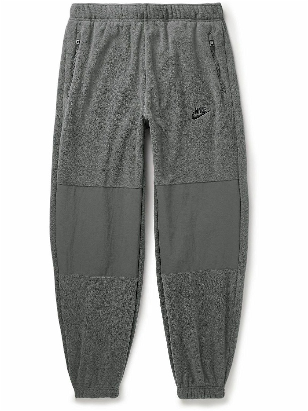 Photo: Nike - Club Straight-Leg Logo-Embroidered Nylon-Trimmed Fleece Sweatpants - Gray