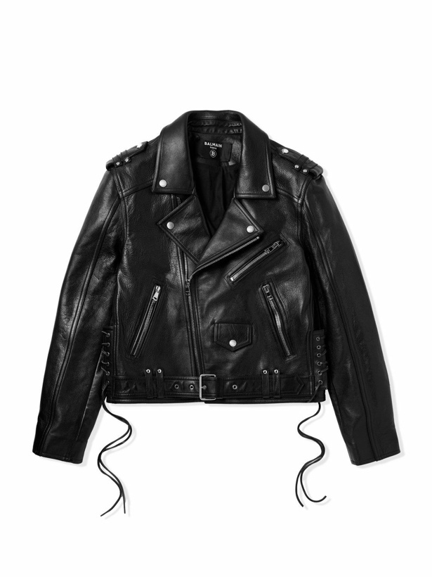 Photo: Balmain - Slim-Fit Belted Full-Grain Leather Biker Jacket - Black