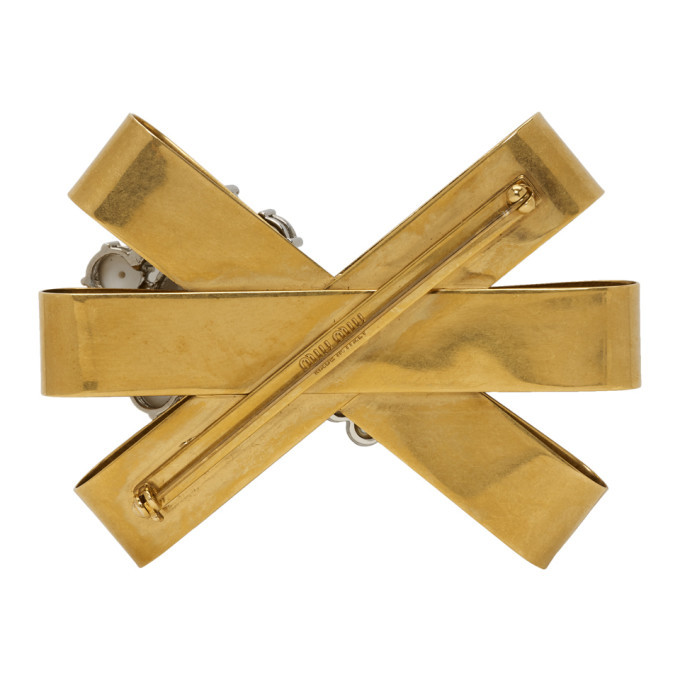 Miu Miu Gold and Cream Flower Pearl Brooch Miu Miu