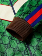 GUCCI - Striped Webbing-Trimmed Monogrammed Tech-Jersey Track Jacket - Green