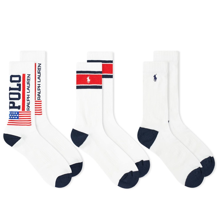 Photo: Polo Ralph Lauren Logo Flag Assorted Sports Sock - 3 Pack