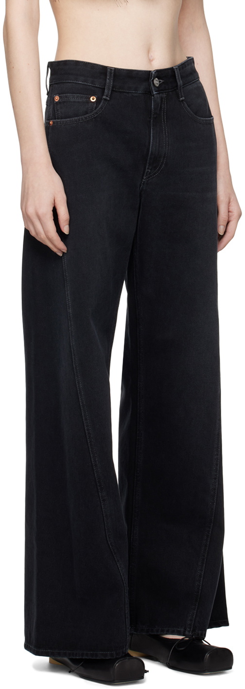 デニム・ジーパン Mm6 By Maison Margiela High-Waisted Black Straight Leg Jeans MM6 Maison Margiela layered-effect straight-leg Jeans