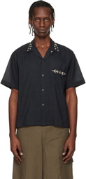 Toga Virilis Black Plain Weave Metal S/S Shirt
