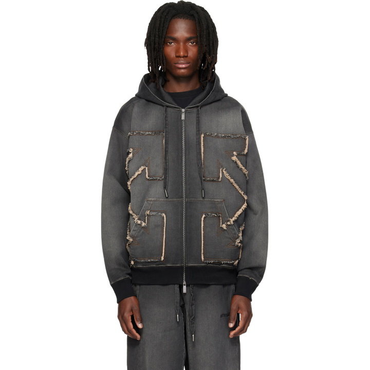 Photo: Off-White Black Distressed Arrow Skate Zip Hoodie