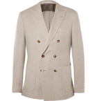 Brunello Cucinelli - Stone Double-Breasted Linen, Wool and Silk-Blend Blazer - Stone
