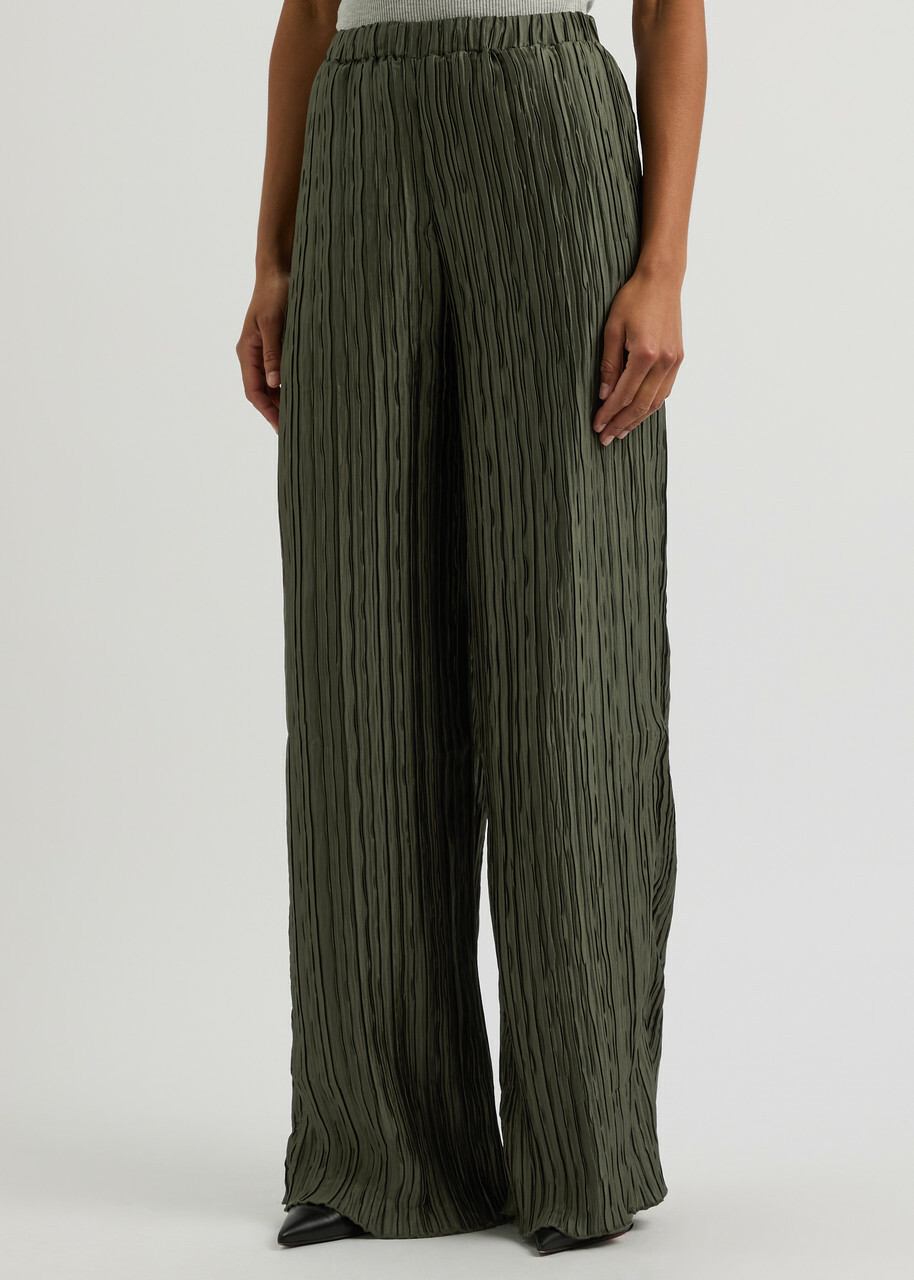 16 Arlington Mandrake Plissé Satin Trousers Khaki