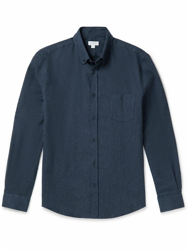 Photo: Sunspel - Button-Down Collar Brushed Cotton-Flannel Shirt - Blue