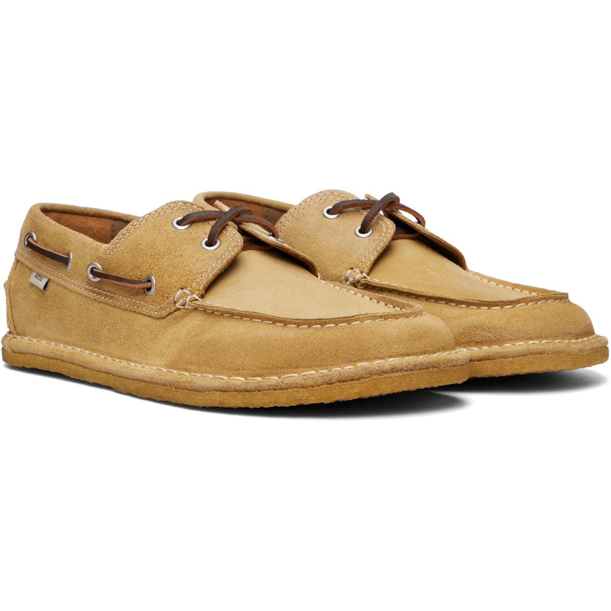 AMI Paris Beige Cow Leather Boat Shoes