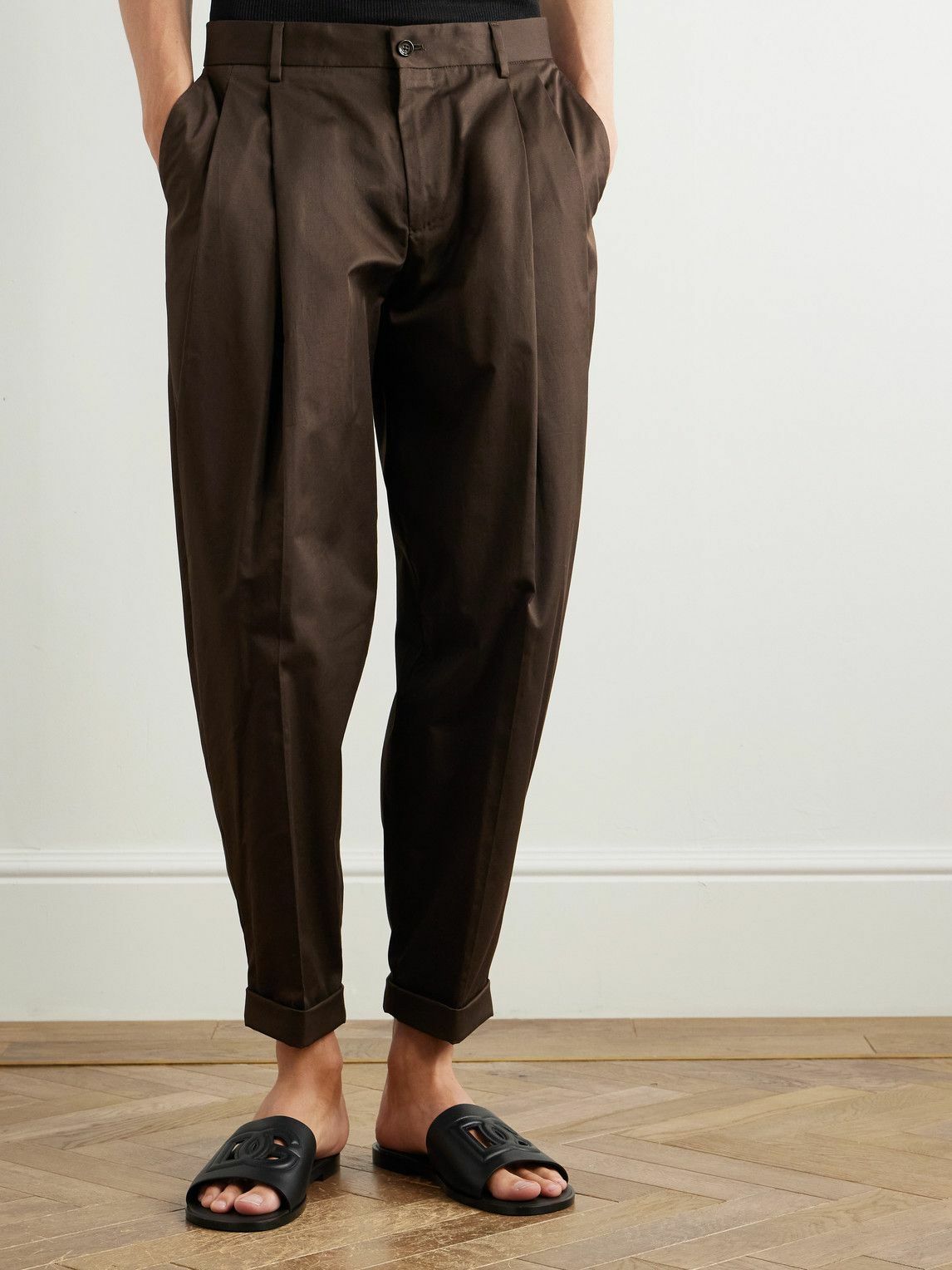 Dolce&Gabbana - Tapered Pleated Cotton-Blend Gabardine