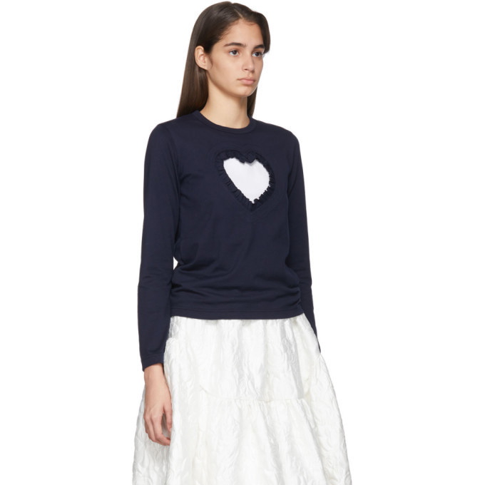 Comme des Garcons Girl Navy Cut-Out Ruffle Heart Long Sleeve T