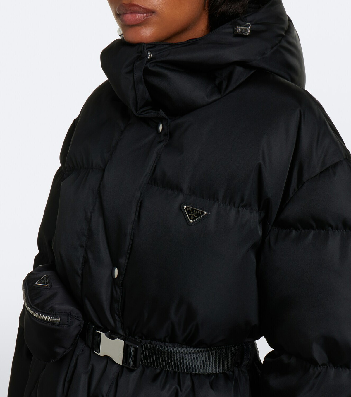 Prada Belted hooded Re-Nylon down coat