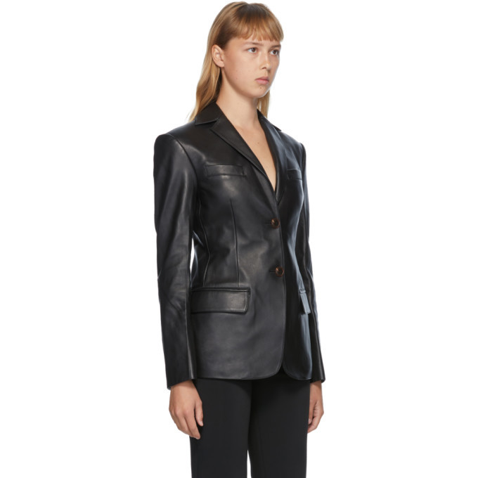 Alexander Wang Black Leather Fitted Pointed Collar Blazer Alexander Wang