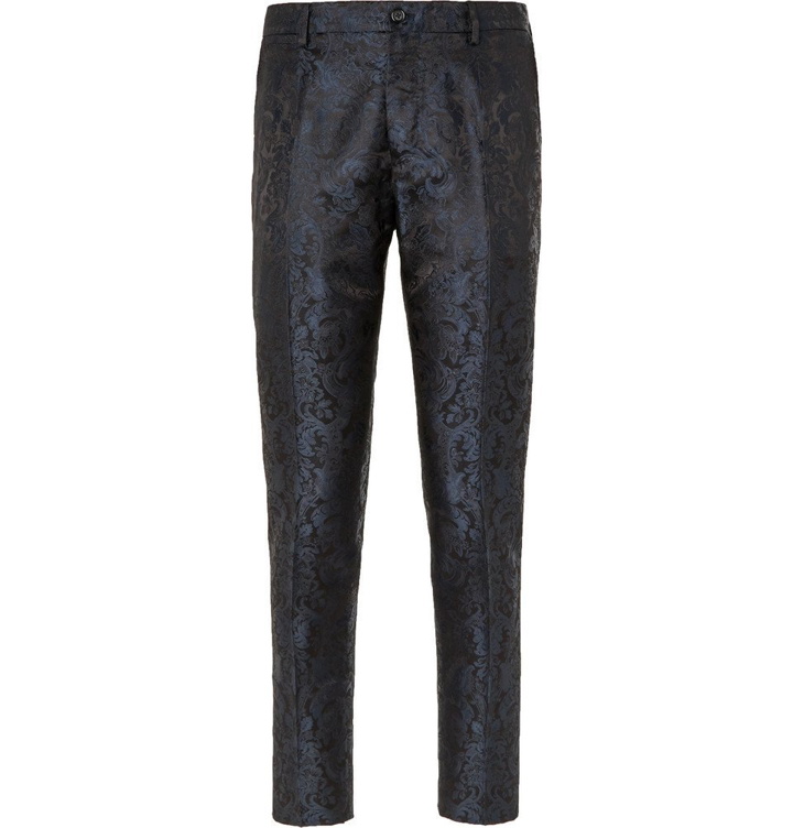 Photo: Dolce & Gabbana - Slim-Fit Silk-Jacquard Trousers - Blue