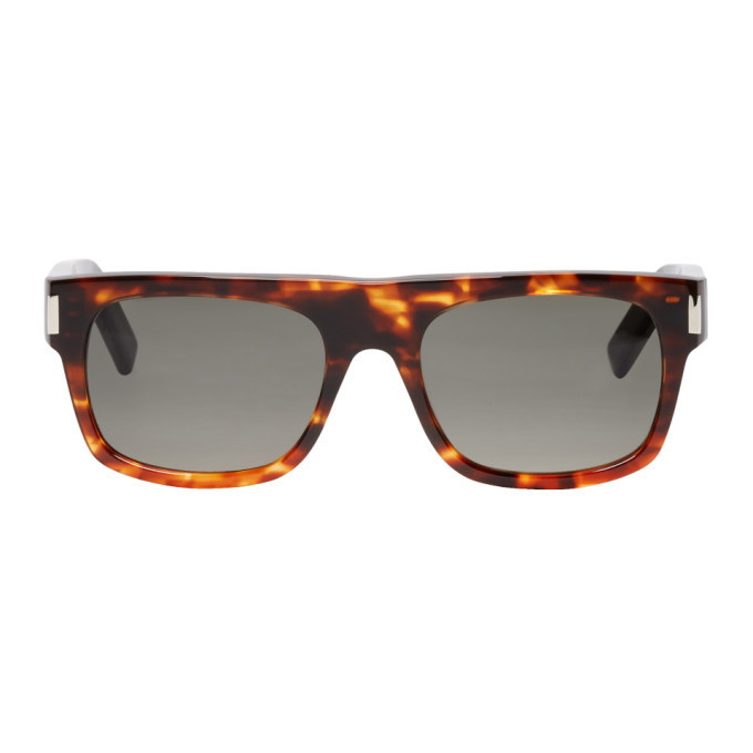 Photo: Saint Laurent Tortoiseshell and Black Rectangular Sunglasses