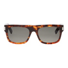 Saint Laurent Tortoiseshell and Black Rectangular Sunglasses