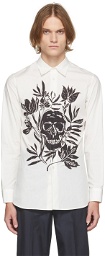 Alexander McQueen White Poplin Skull Leaf Print Dropped Shoulder Shirt