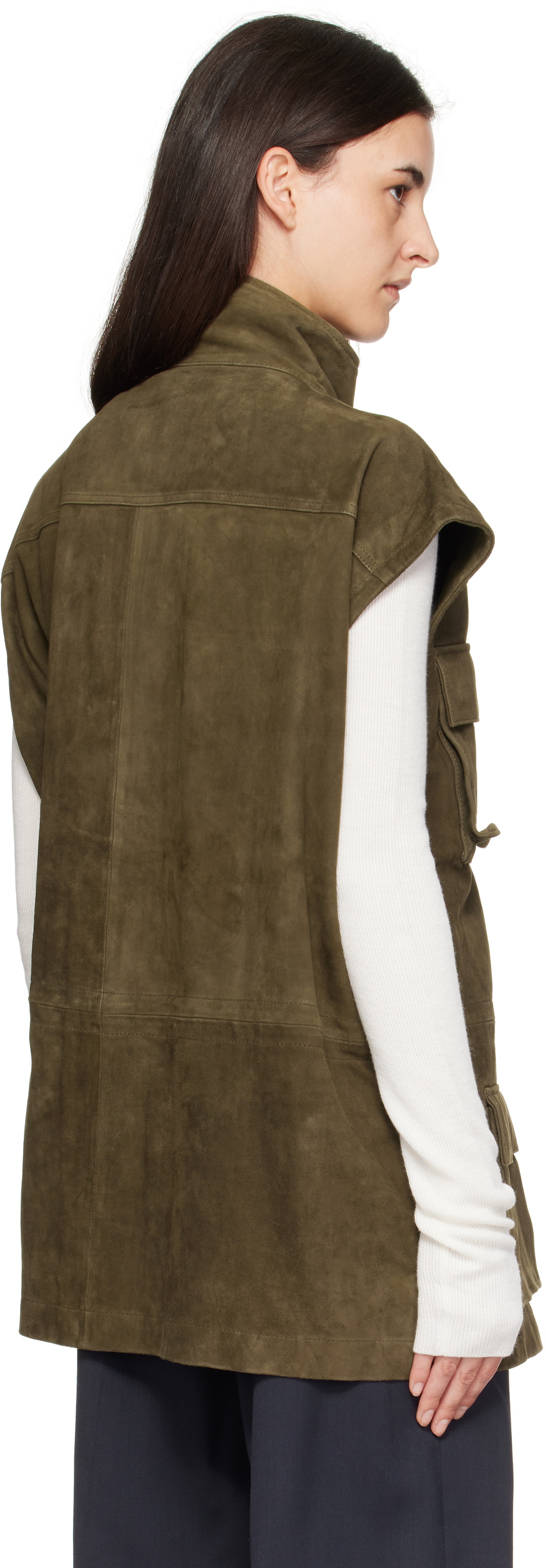 The Frankie Shop Khaki Turin Cargo Suede Vest