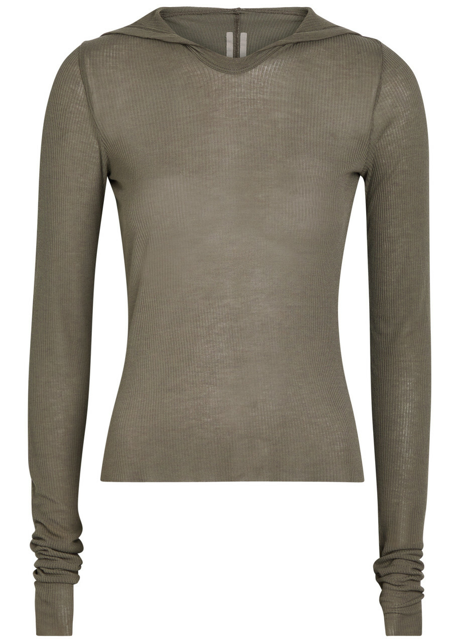 Rick Owens Hooded Ribbed Fine-knit top Light Brown