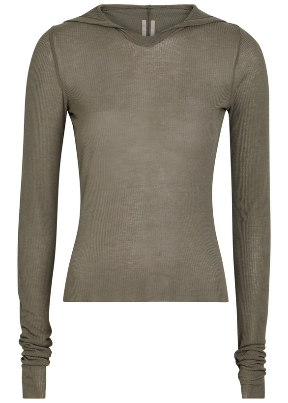 Photo: Rick Owens Hooded Ribbed Fine-knit top Light Brown