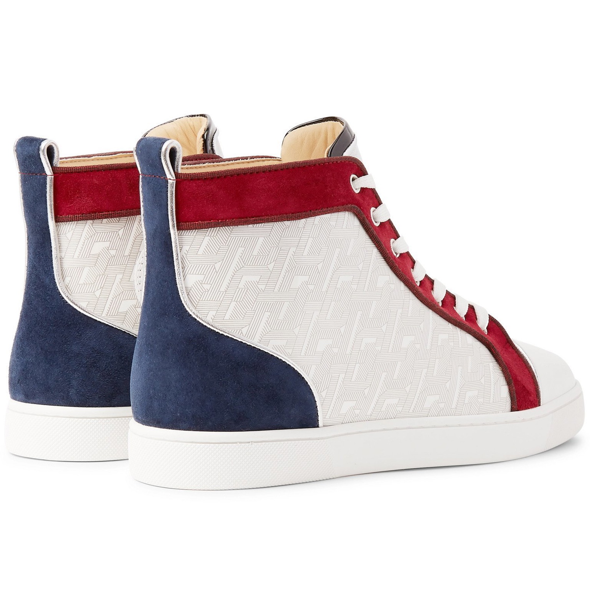 Christian Louboutin Men's Louis Orlato Suede Monogram High-Top Sneakers, Black/White, Men's, 13D, Sneakers & Trainers High Top Sneakers