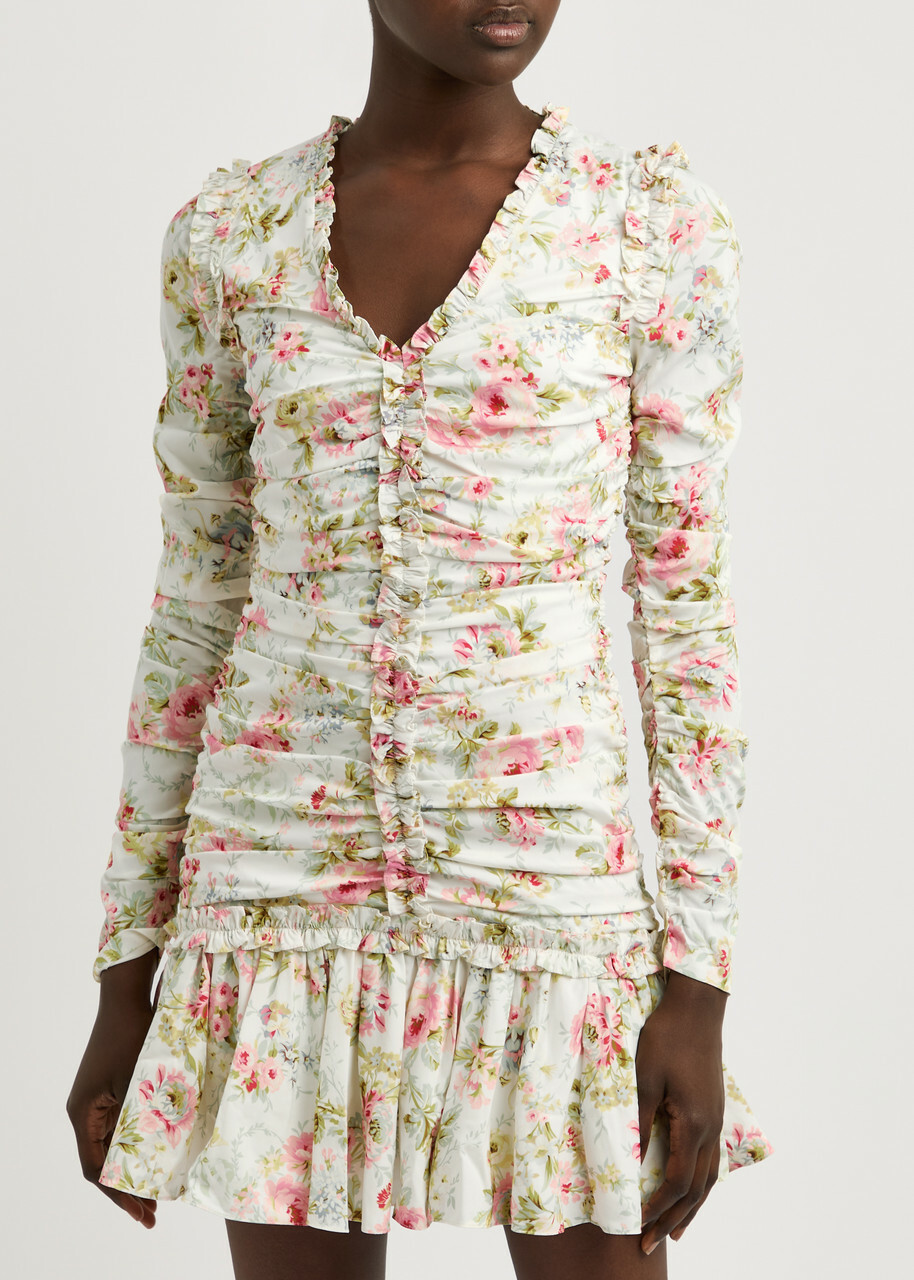 Needle & Thread Enchanted Garden Floral-print Mini Dress White