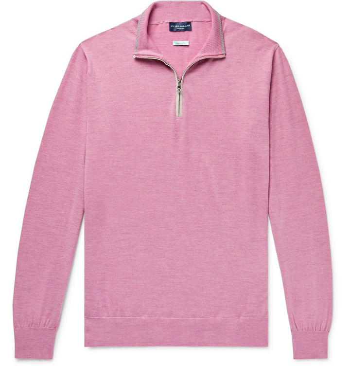 Photo: Peter Millar - Suede-Trimmed Merino Wool-Blend Half-Zip Sweater - Pink