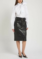 Saint Laurent Belted Leather Midi Skirt Black