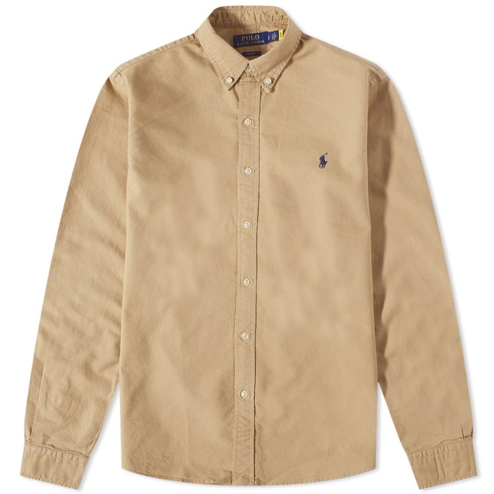 Photo: Polo Ralph Lauren Men's Button Down Garment Dyed Oxford Shirt in Surrey Tan