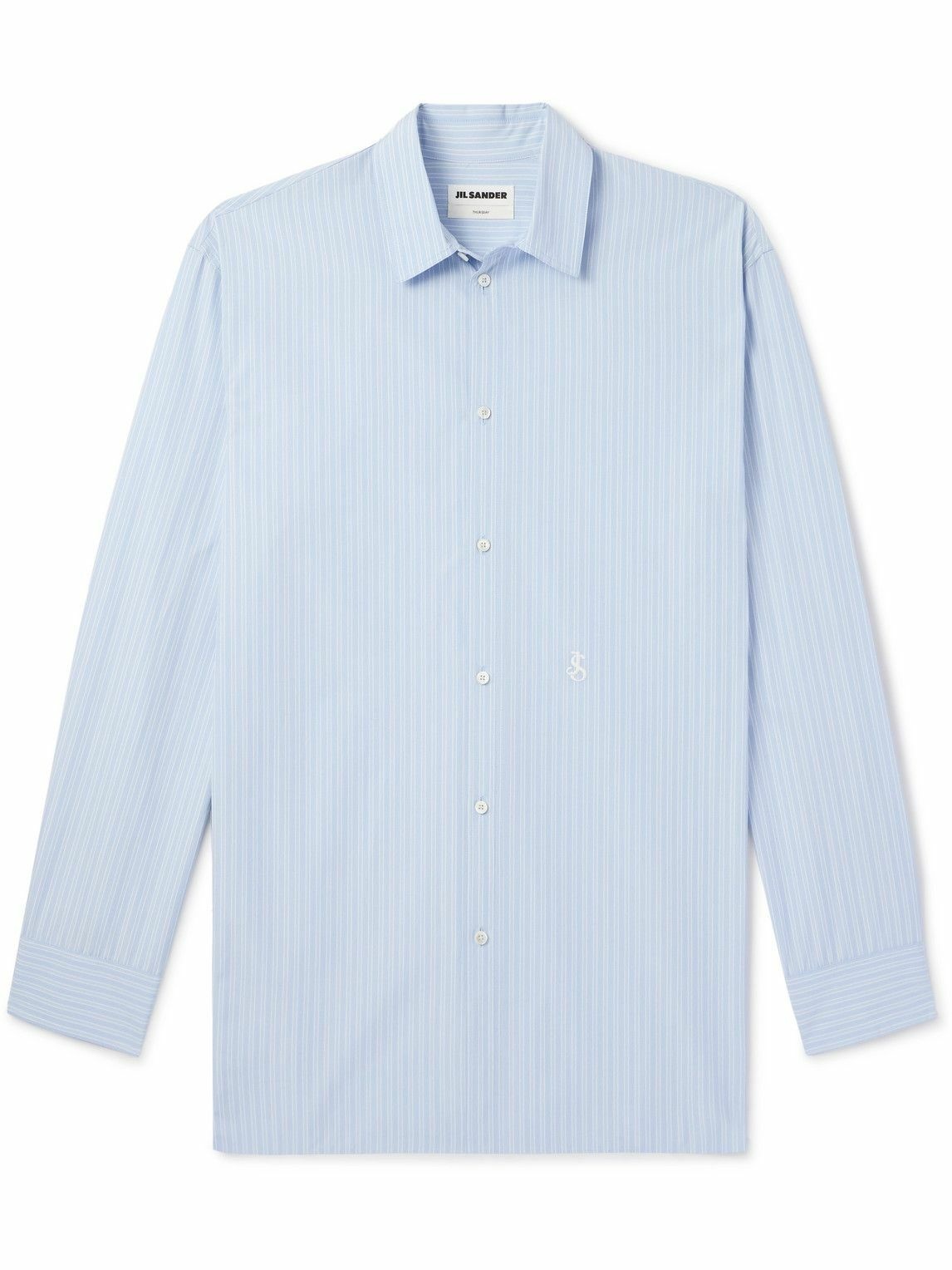 Photo: Jil Sander - Thursday Logo-Embroidered Striped Cotton-Poplin Shirt - Blue