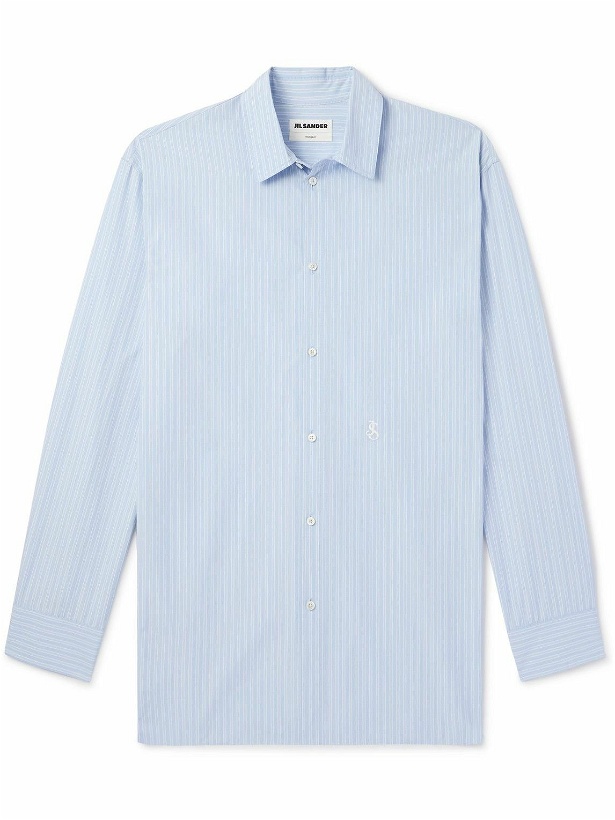 Photo: Jil Sander - Thursday Logo-Embroidered Striped Cotton-Poplin Shirt - Blue